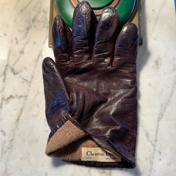 Vintage Christian Dior Brown Leather Driving Gloves, Cashmere Lined, XL - Picture 10 of 10
